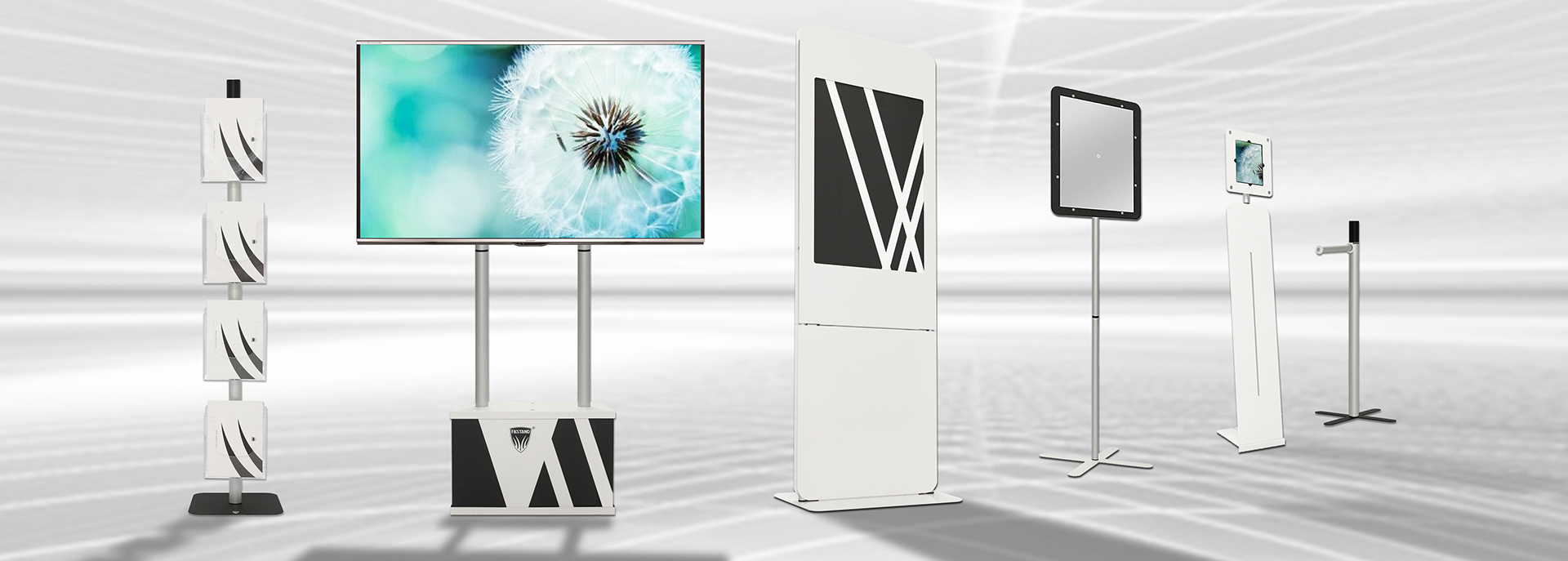 video supports, tablet holders, catalog holders, fair accessories