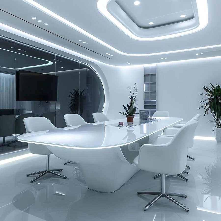 Exhibition stand with shelves and exhibition niches