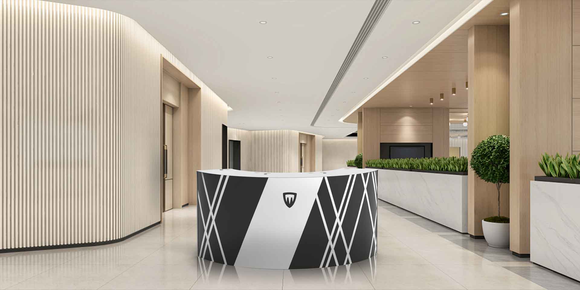 sfera modular and circular spherical reception desk