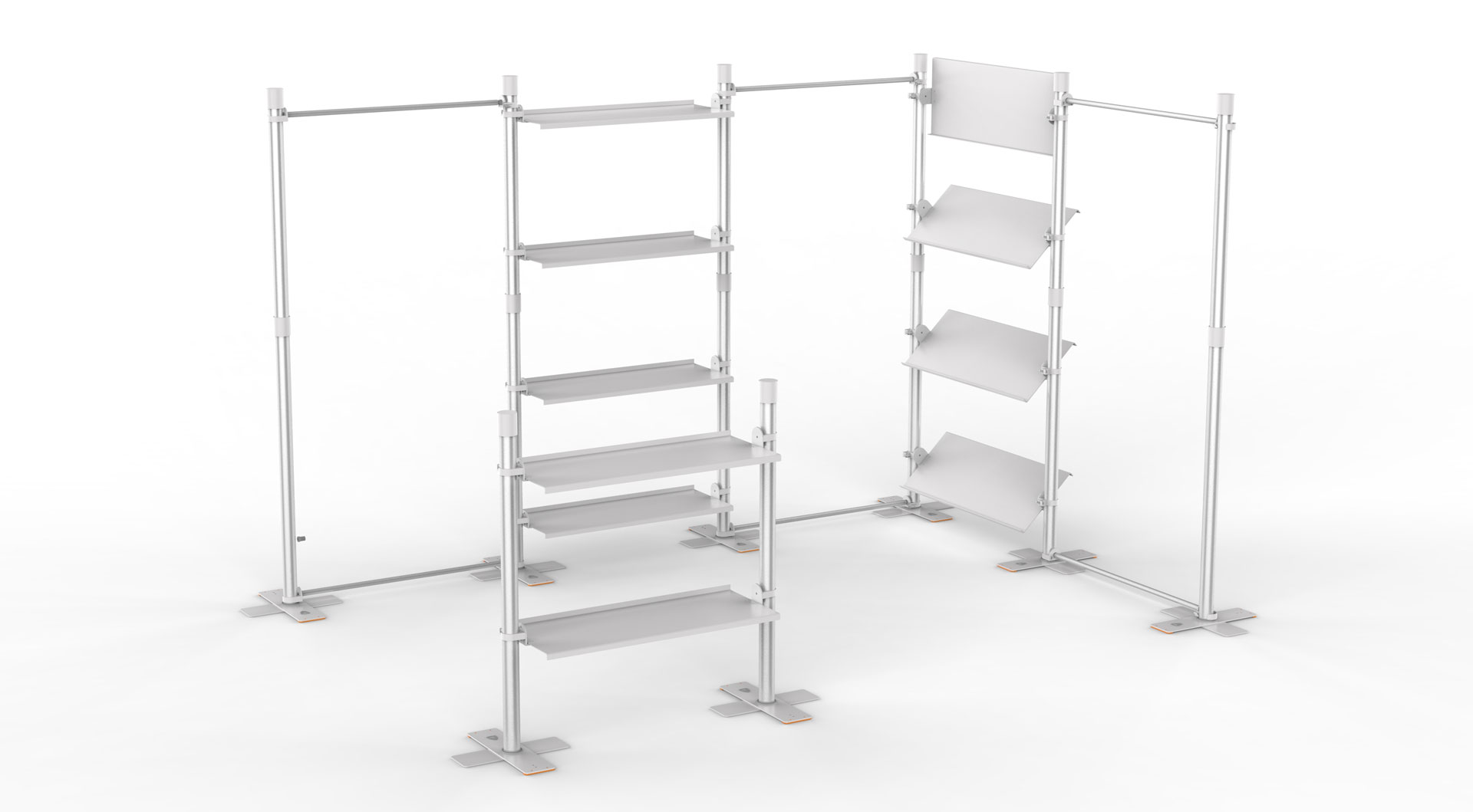 exhibition stand with shelves and display niches